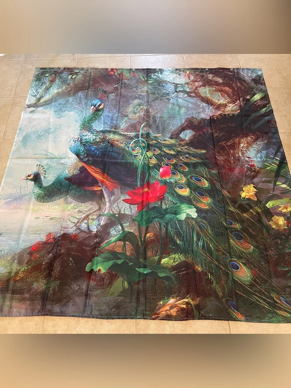 Peacock Shower Curtain | Vibrant Boho Nature Print | Colorful Bathroom Decor